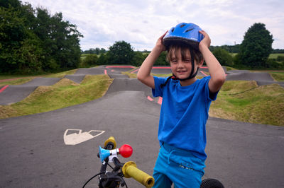 Lucas on a bike track