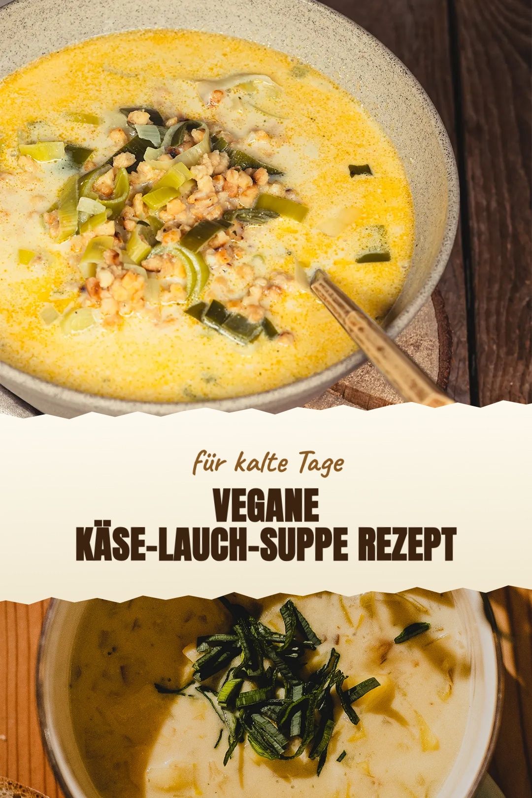 Vegane Käse-Lauch-Suppe Rezept – Vegane Käse-Lauch-Suppe mit Cashews, Hefeflocken und knusprigem Sojahack