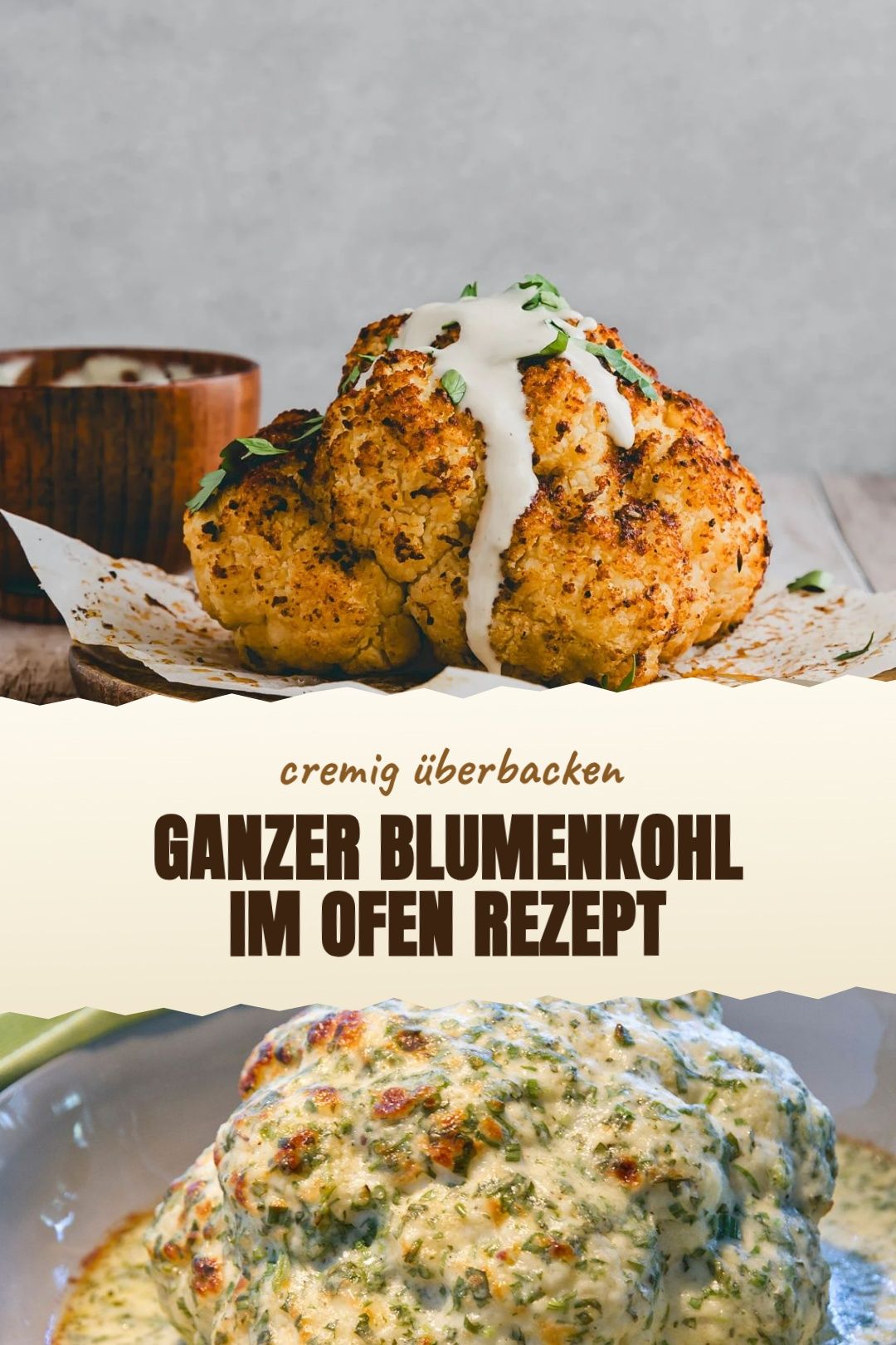 Ganzer Blumenkohl im Ofen Rezept – fertig zubereitet und serviert