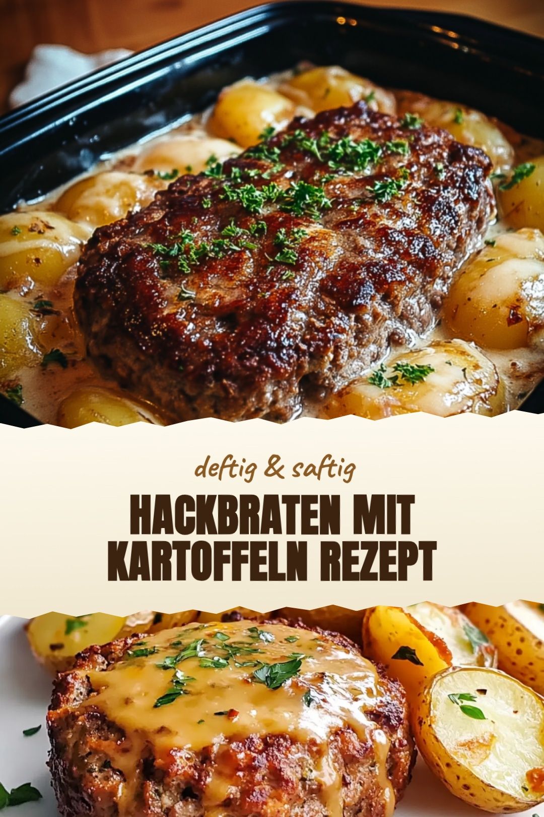 Hackbraten mit Kartoffeln Rezept – fertig zubereitet und serviert