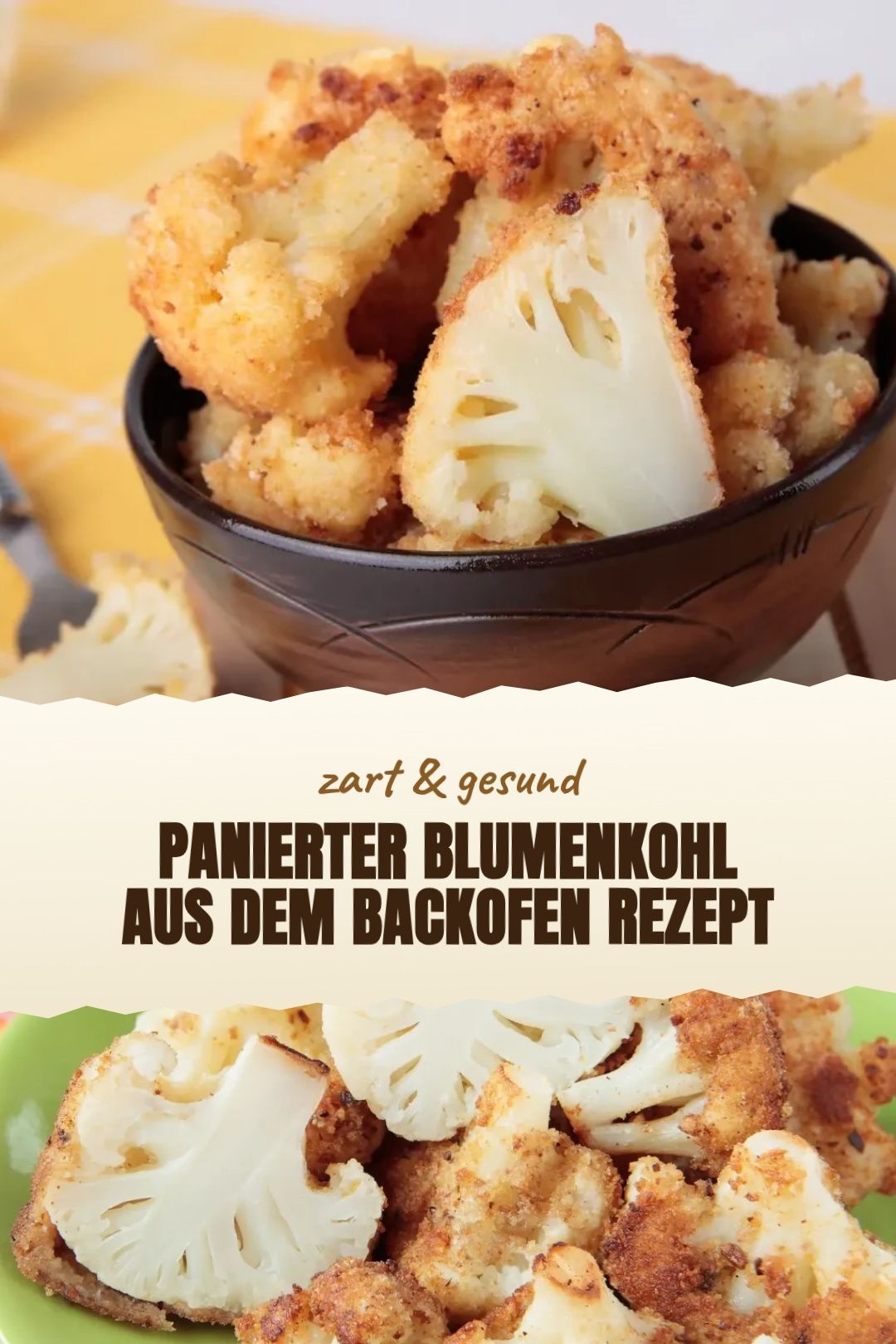 Panierter Blumenkohl aus dem Backofen Rezept – fertig zubereitet und serviert