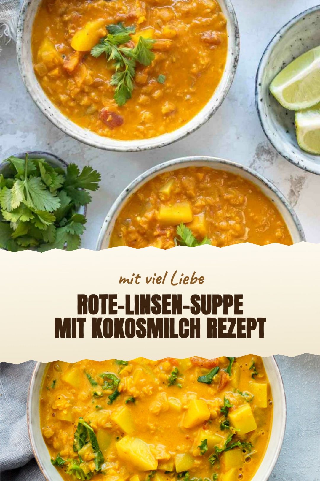 Rote-Linsen-Suppe mit Kokosmilch Rezept – fertig zubereitet und serviert