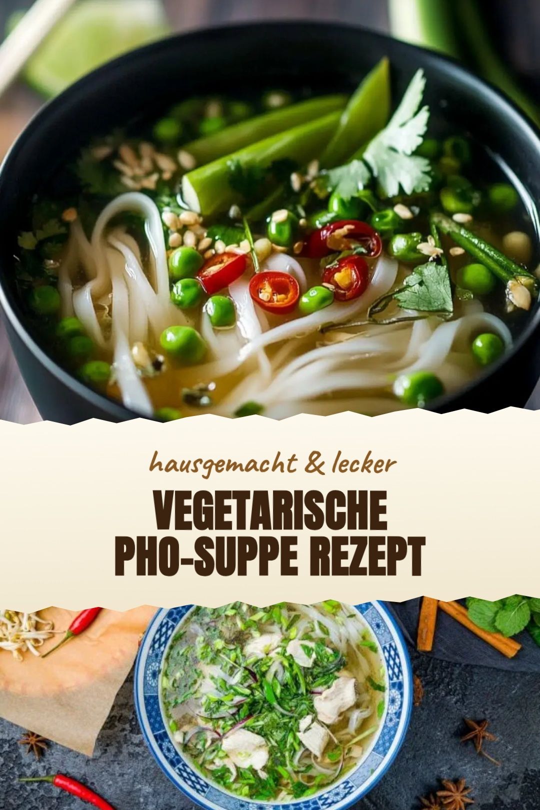 Vegetarische Pho-Suppe Rezept – fertig zubereitet und serviert