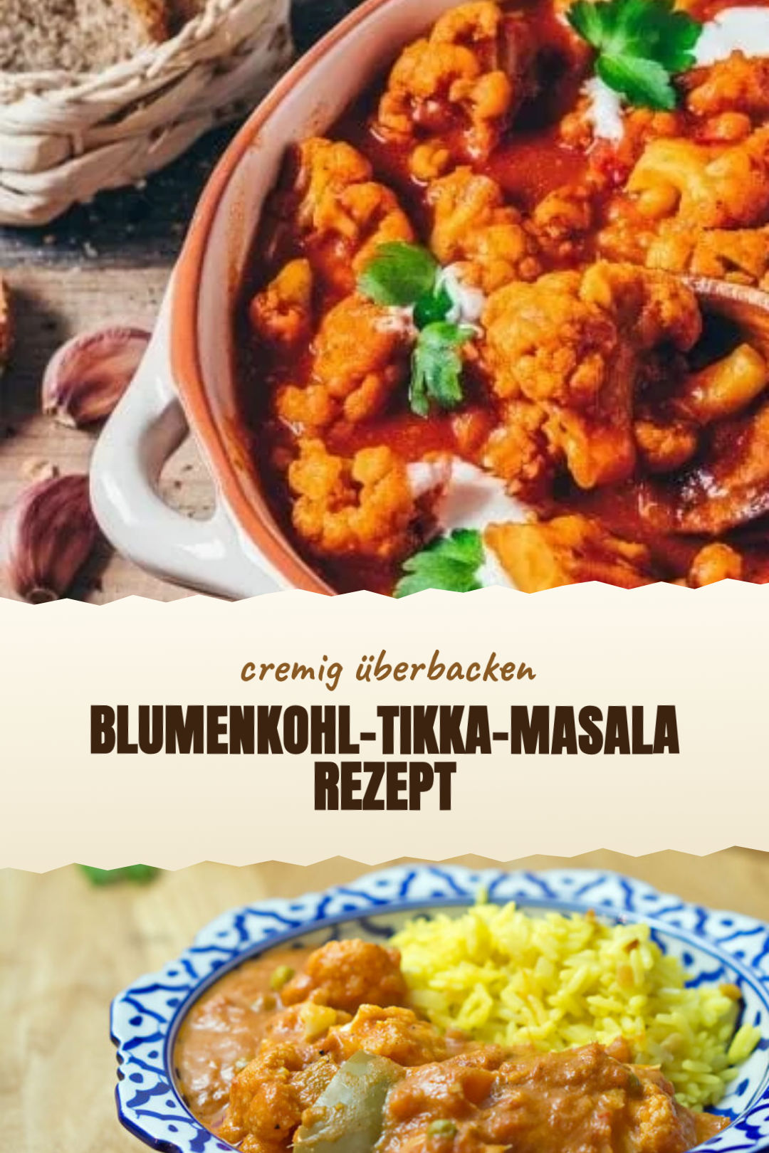 Blumenkohl-Tikka-Masala mit Tomaten und Kokosmilch, frisch zubereitet und serviert
