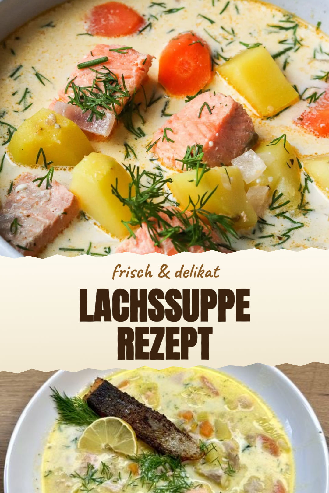 Nordische Lachssuppe mit Kartoffeln, Lauch und Dill, frisch zubereitet und serviert