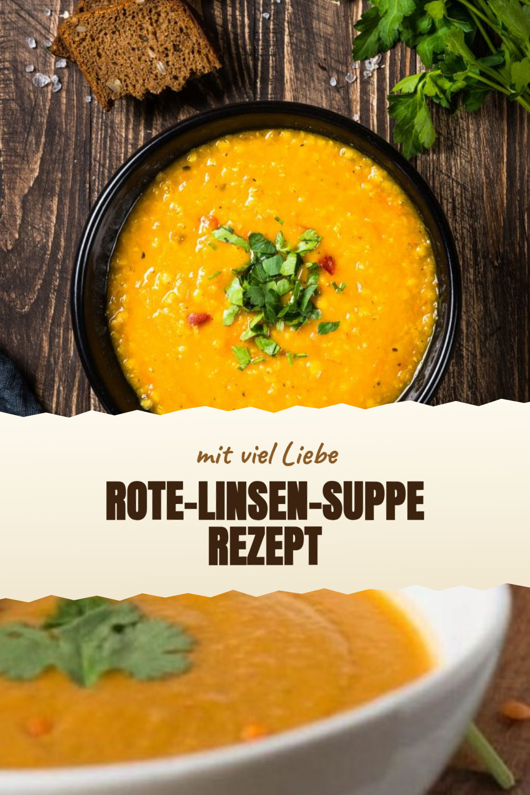 Rote-Linsen-Suppe mit Kreuzkümmel und Zitrone, frisch zubereitet und serviert