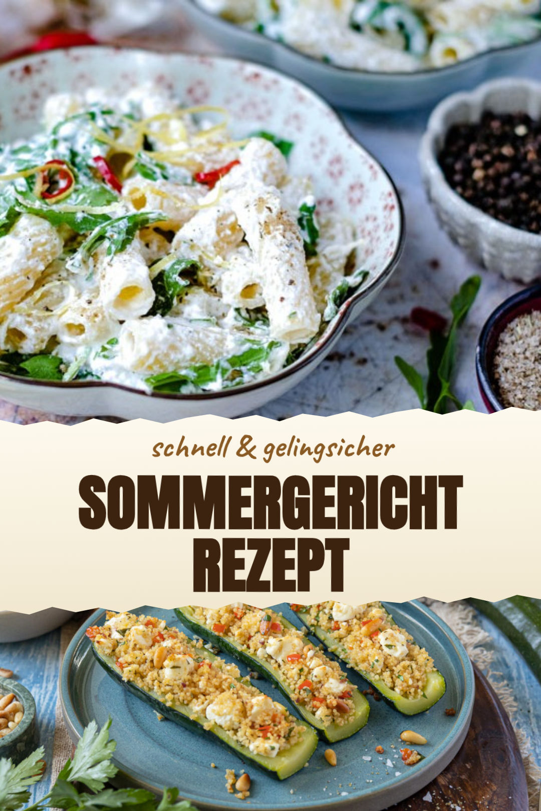 Lauwarme Sommerpfanne mit Zucchini, Tomaten und Feta, frisch zubereitet und serviert