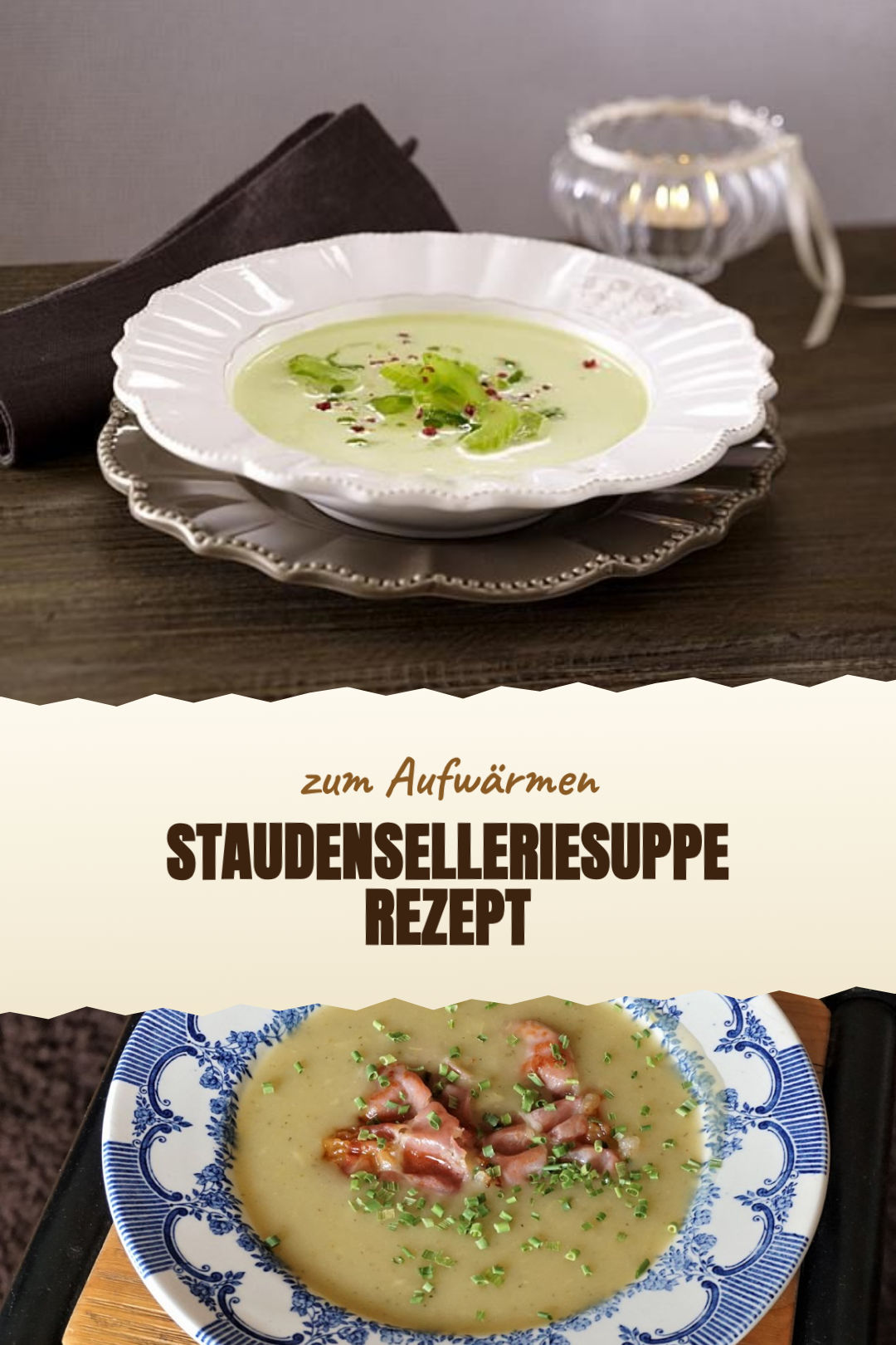 Feine Staudenselleriesuppe mit Kartoffeln und Zitrone, frisch zubereitet und serviert