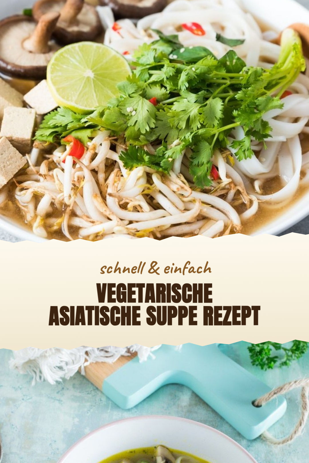 Vegetarische asiatische Suppe mit Tofu, Pak Choi und Glasnudeln, frisch zubereitet und serviert