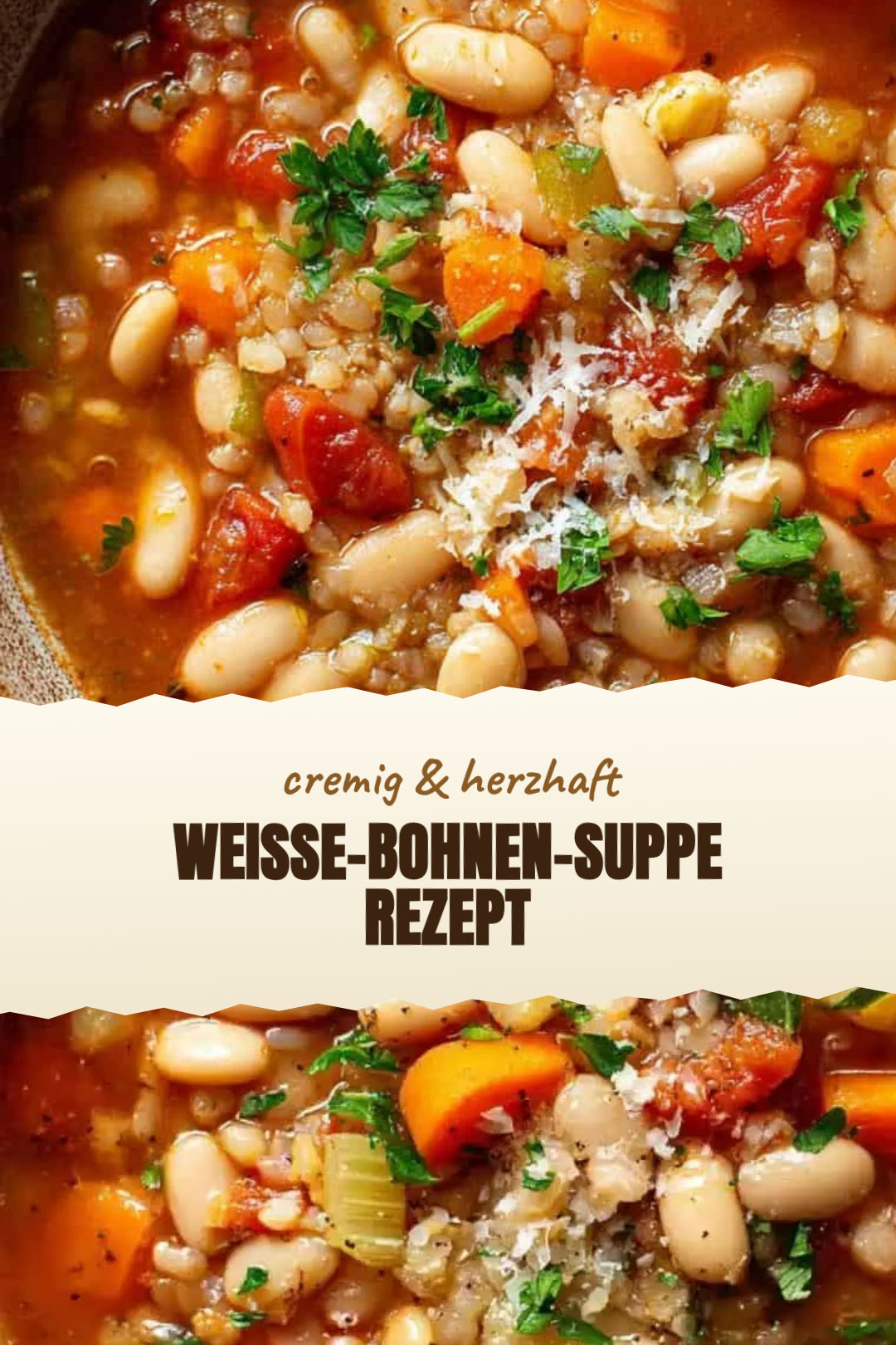 Weiße-Bohnen-Suppe mit Rosmarin, Zitrone und Gemüse, frisch zubereitet und serviert