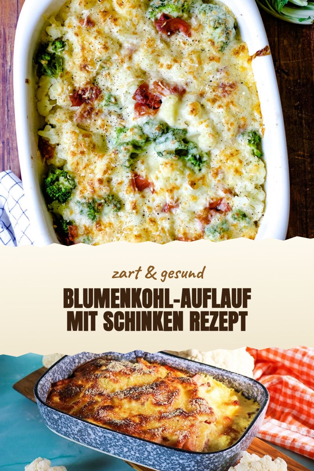 Blumenkohl-Schinken-Gratin mit knuspriger Käsekruste frisch angerichtet