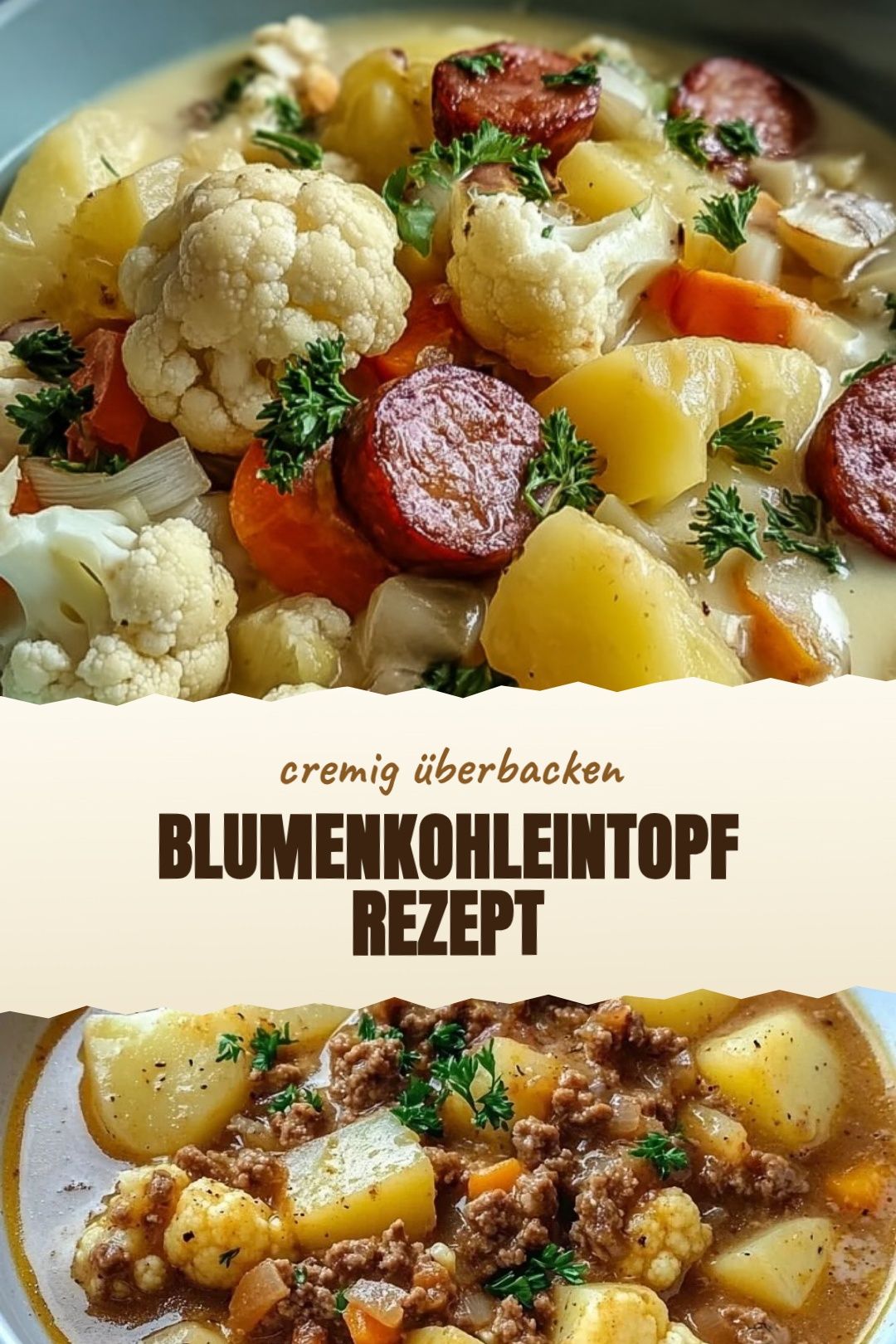 Blumenkohl-Kartoffel-Eintopf mit weißen Bohnen frisch angerichtet