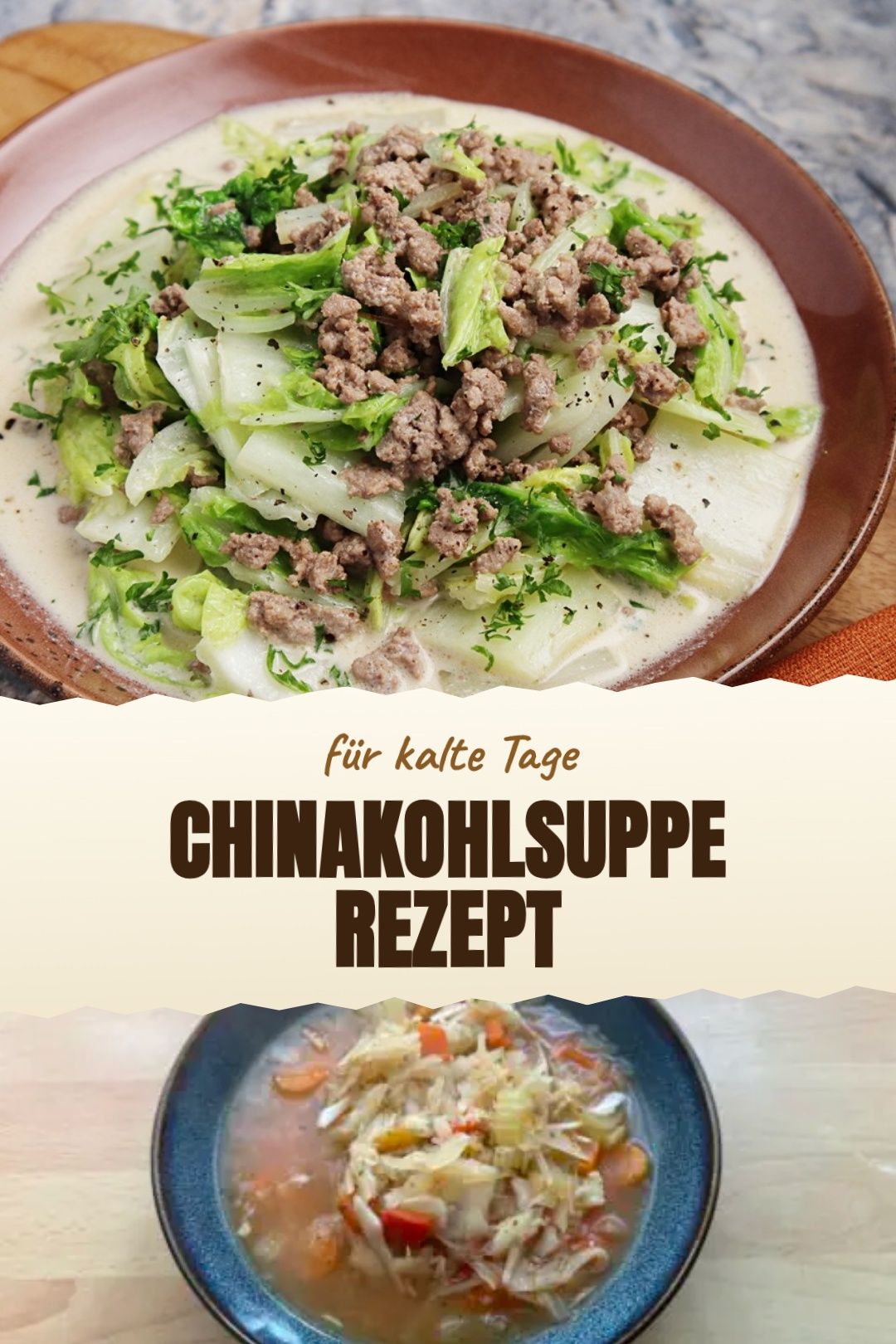 Chinakohlsuppe mit Ingwer, Tofu und Pilzen frisch angerichtet
