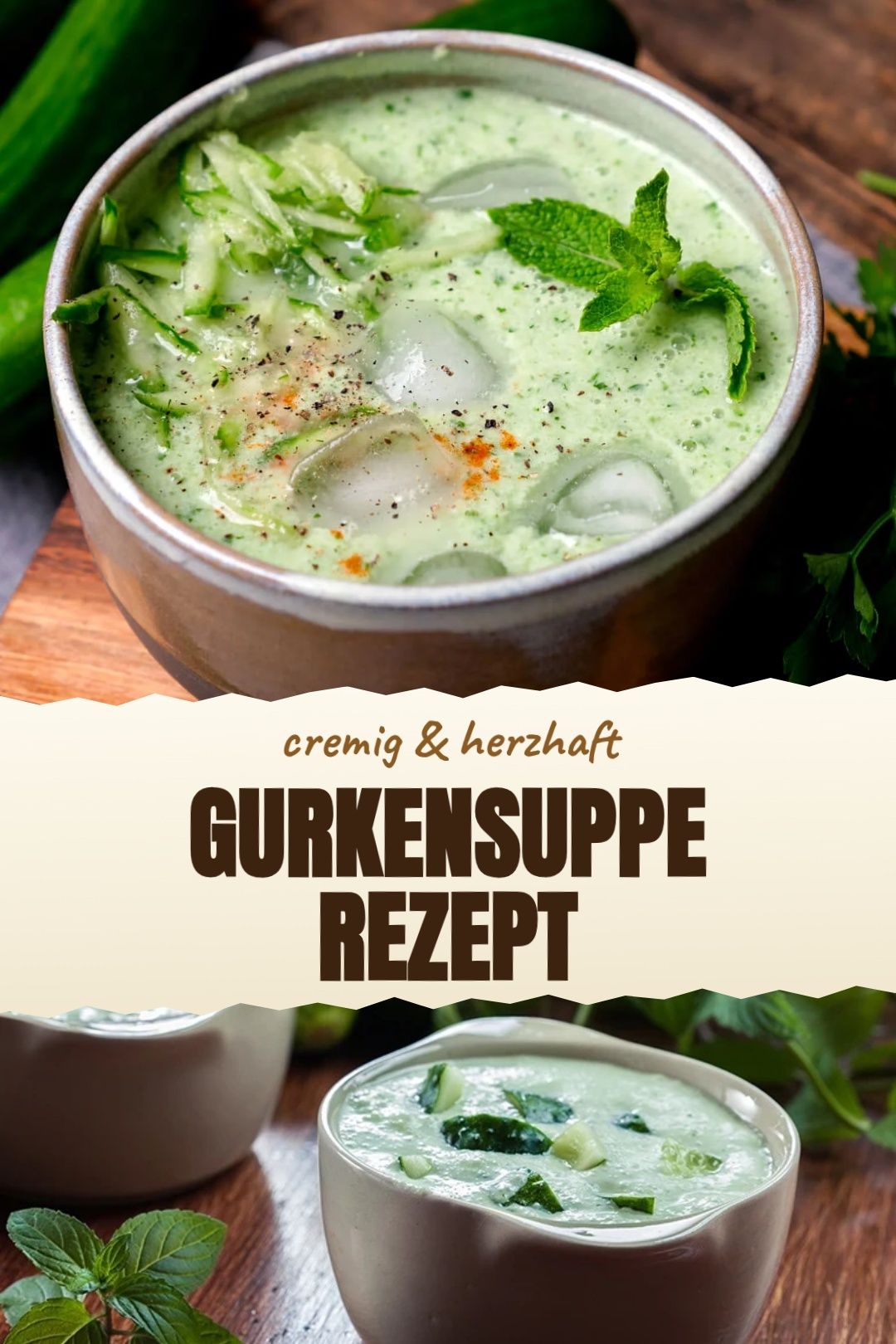 Kalte Gurkensuppe mit Joghurt, Zitrone und Dill frisch angerichtet