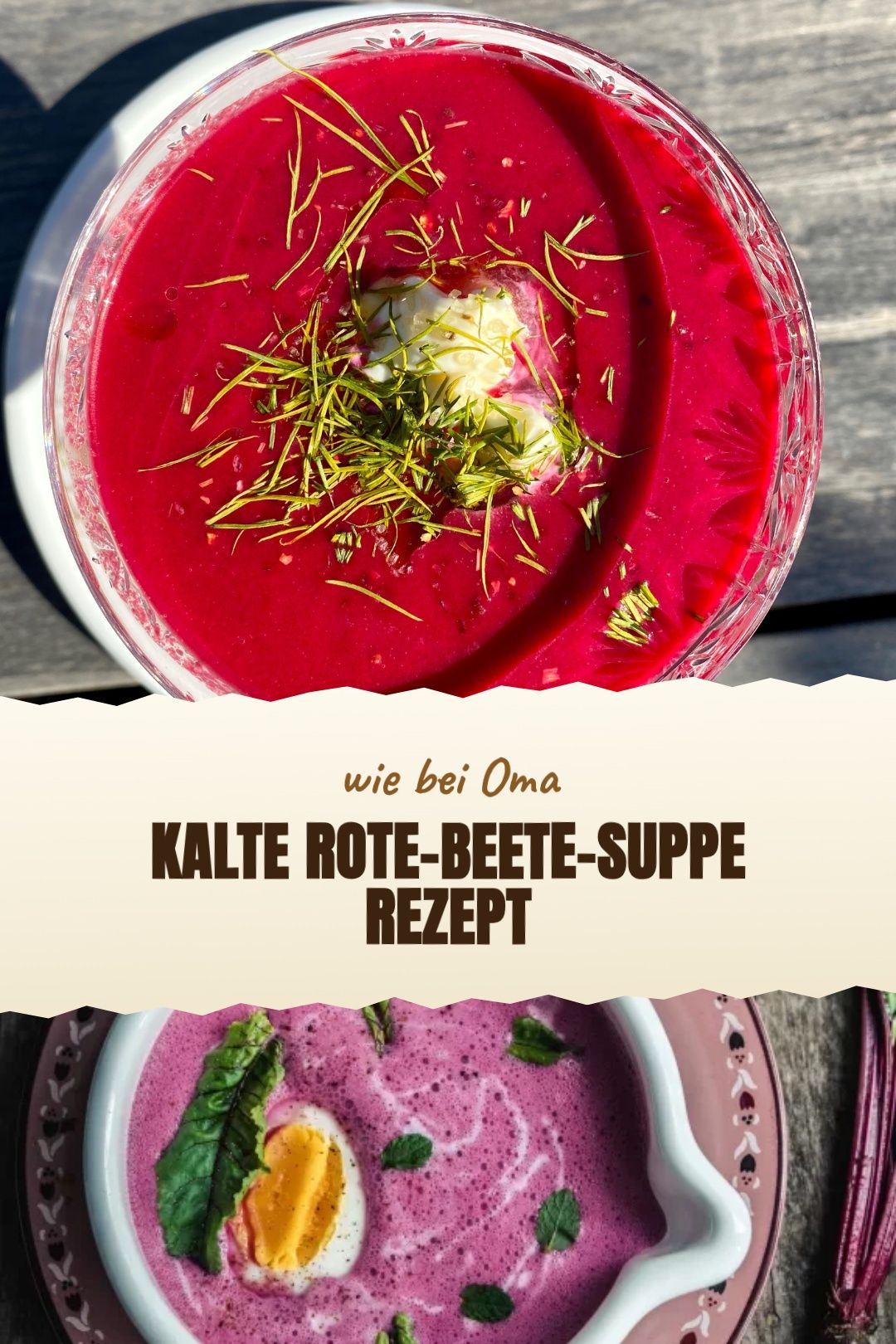 Kalte Rote-Bete-Suppe mit Kefir, Gurke und Dill frisch angerichtet