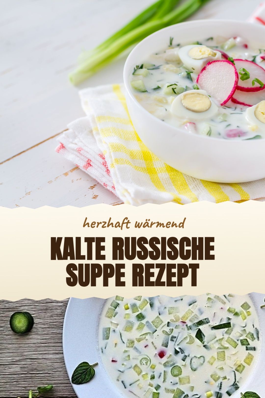 Okroschka mit Kartoffeln, Gurke, Radieschen und Kefir frisch angerichtet