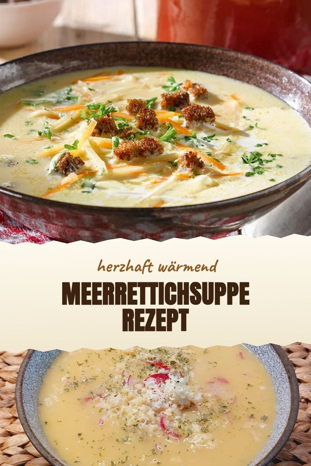 Cremige Kartoffel-Meerrettich-Suppe mit Schnittlauch frisch angerichtet