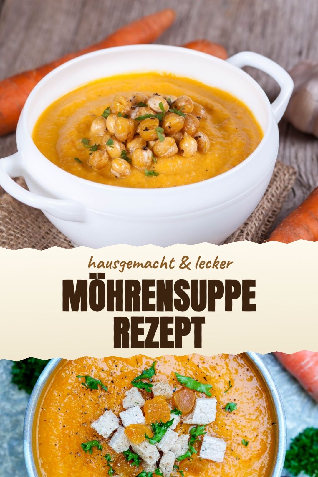 Cremige Möhren-Ingwer-Suppe mit Kokosmilch frisch angerichtet