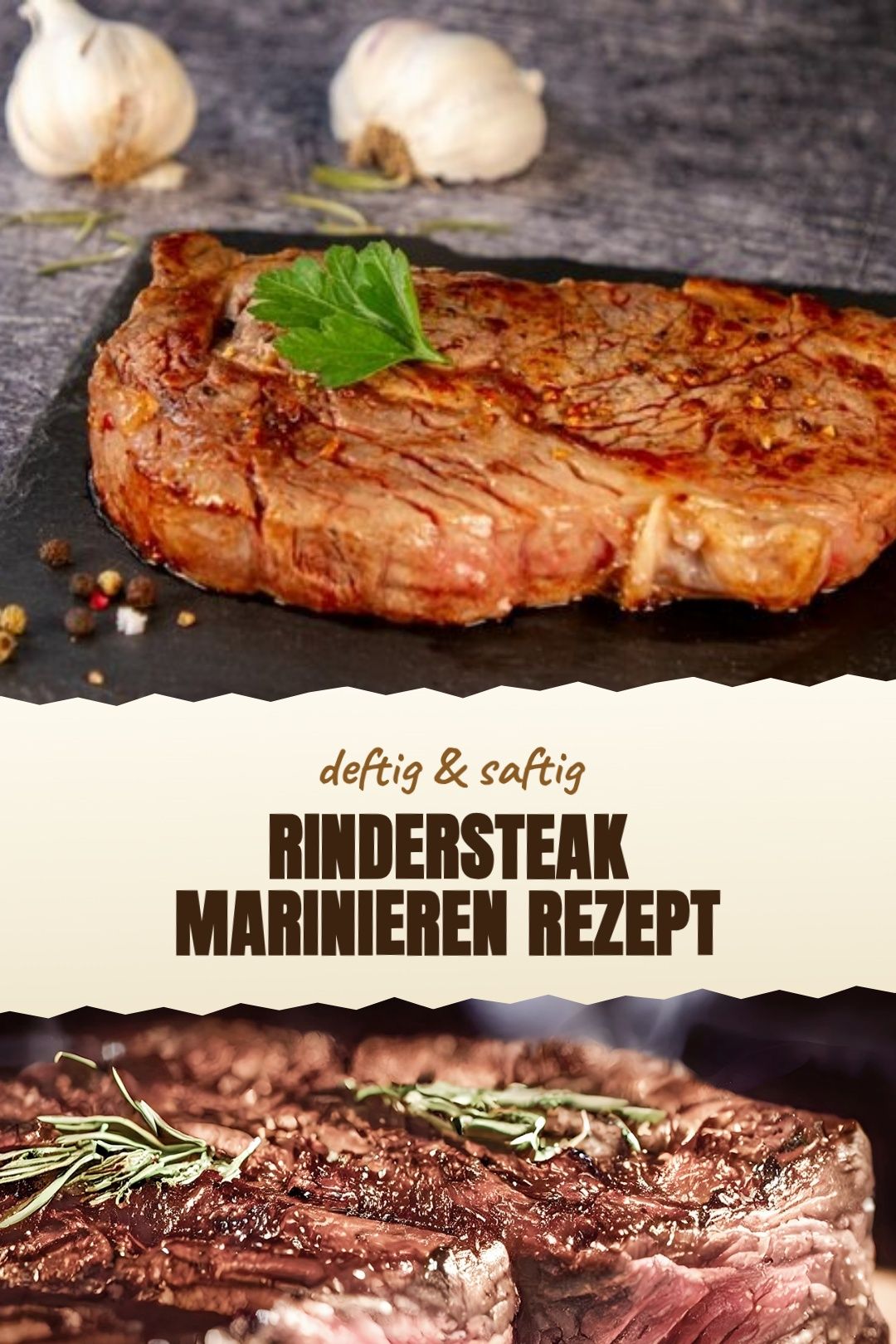 Kräuter-Knoblauch-Marinade für Rindersteaks frisch angerichtet