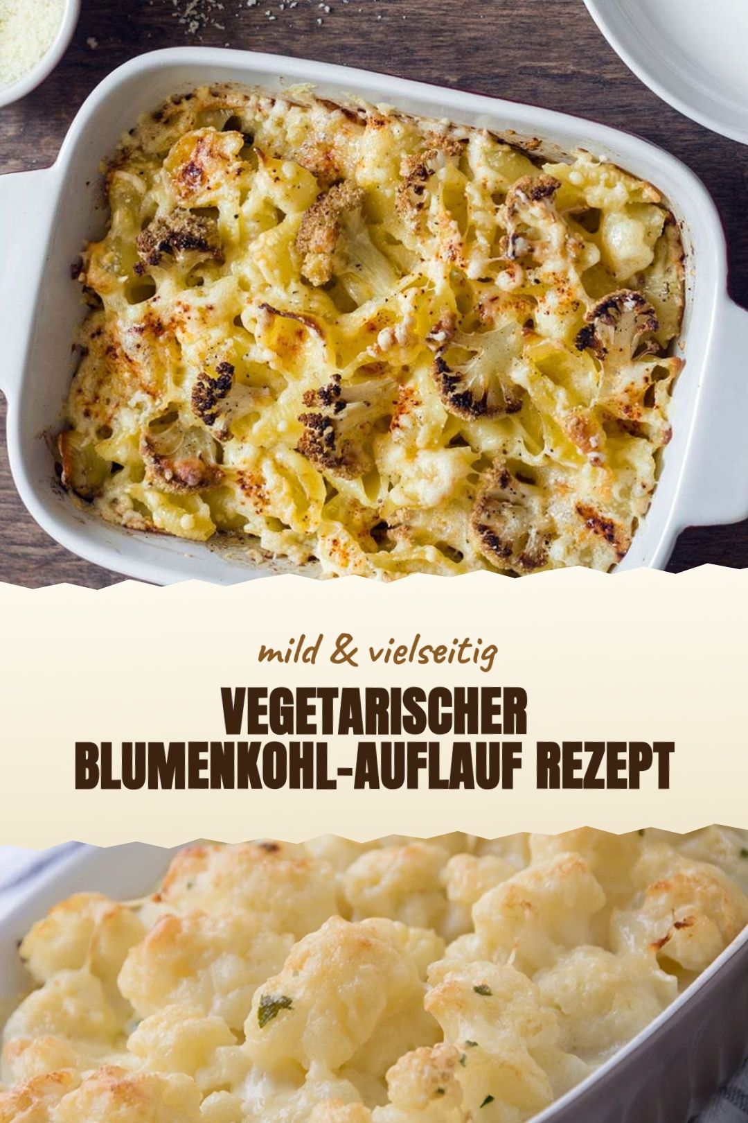 Vegetarischer Blumenkohl-Auflauf mit Spinat und Feta frisch angerichtet