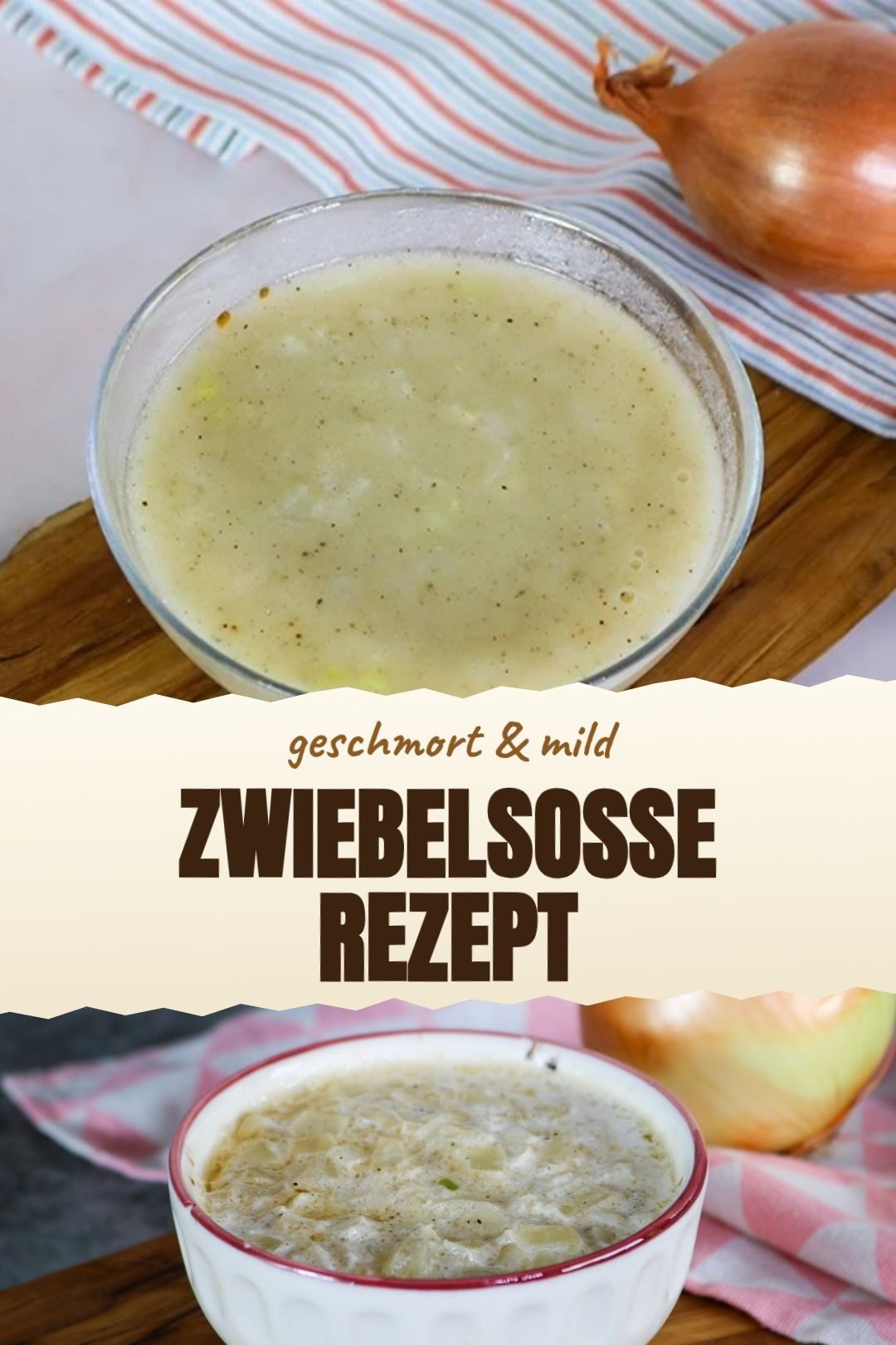 Braune Zwiebelsoße mit Thymian und Balsamico frisch angerichtet