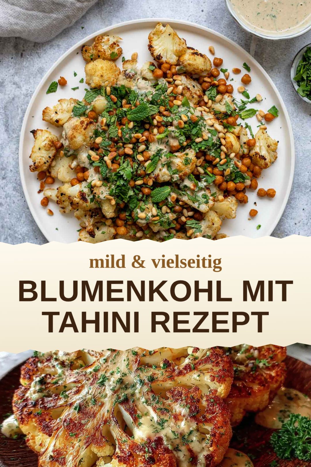 Blumenkohl mit Tahini, selbst zubereitet und servierfertig
