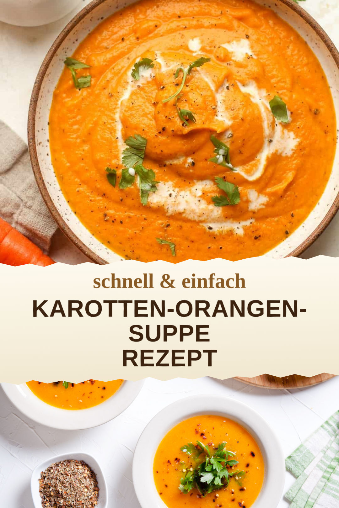 Karotten-Orangen-Suppe, selbst zubereitet und servierfertig