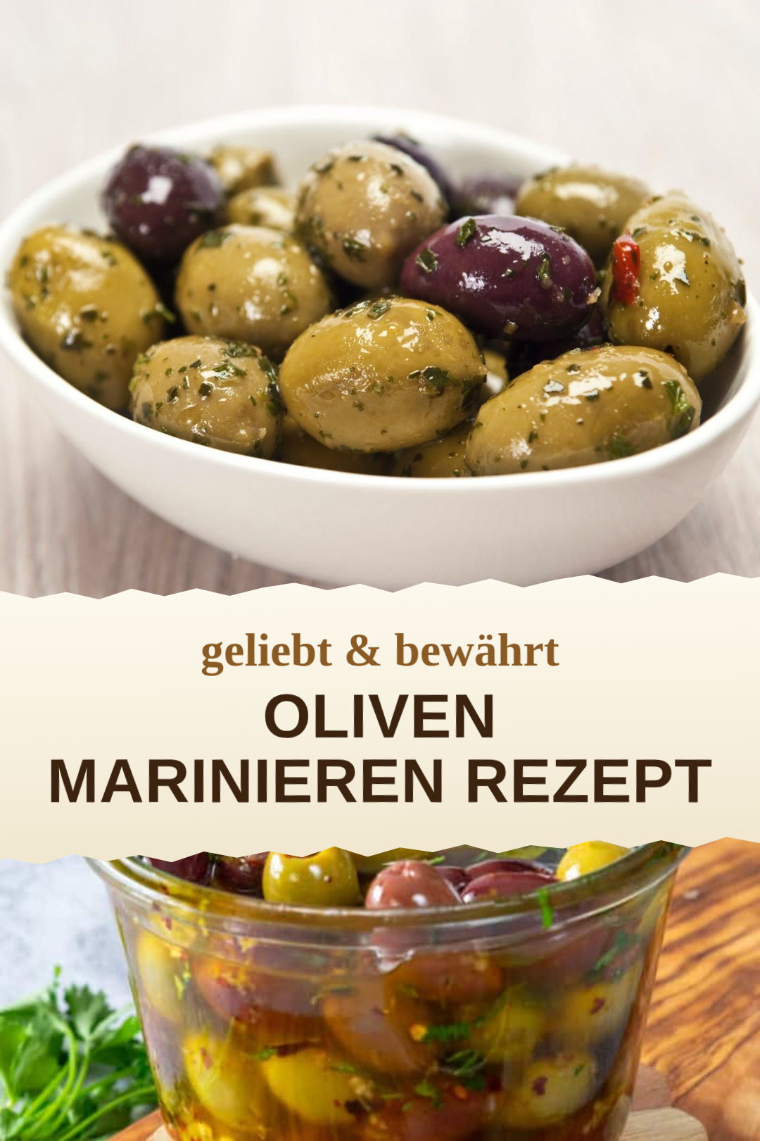 Oliven marinieren, selbst zubereitet und servierfertig