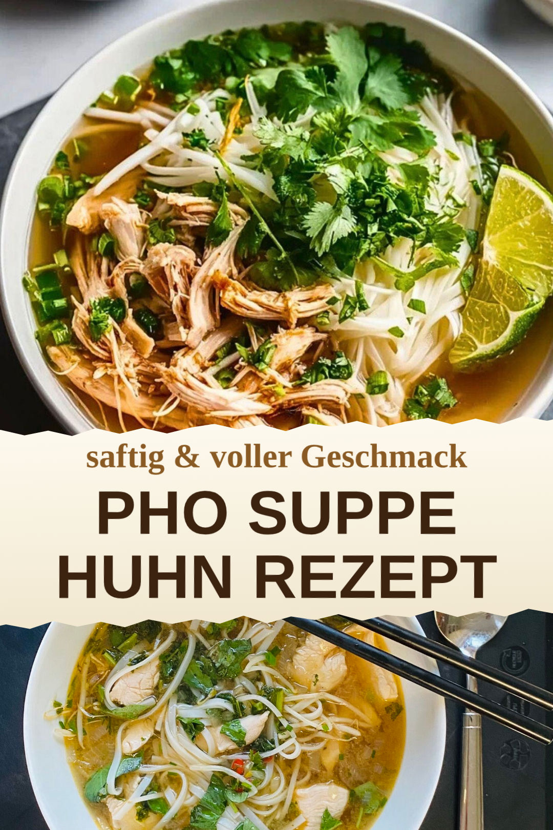 Pho Suppe Huhn, selbst zubereitet und servierfertig