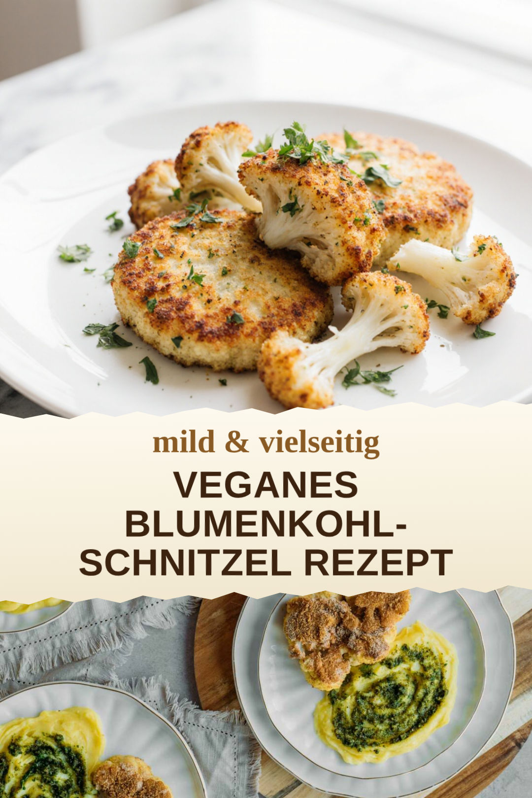 Veganes Blumenkohl-Schnitzel, selbst zubereitet und servierfertig