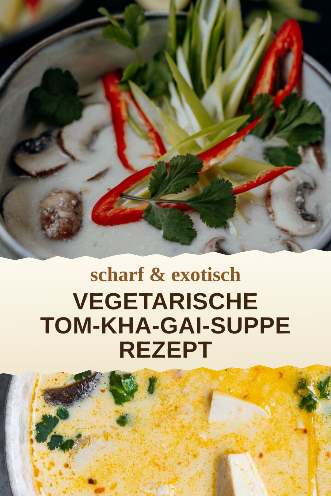 Vegetarische Tom-Kha-Gai-Suppe, selbst zubereitet und servierfertig