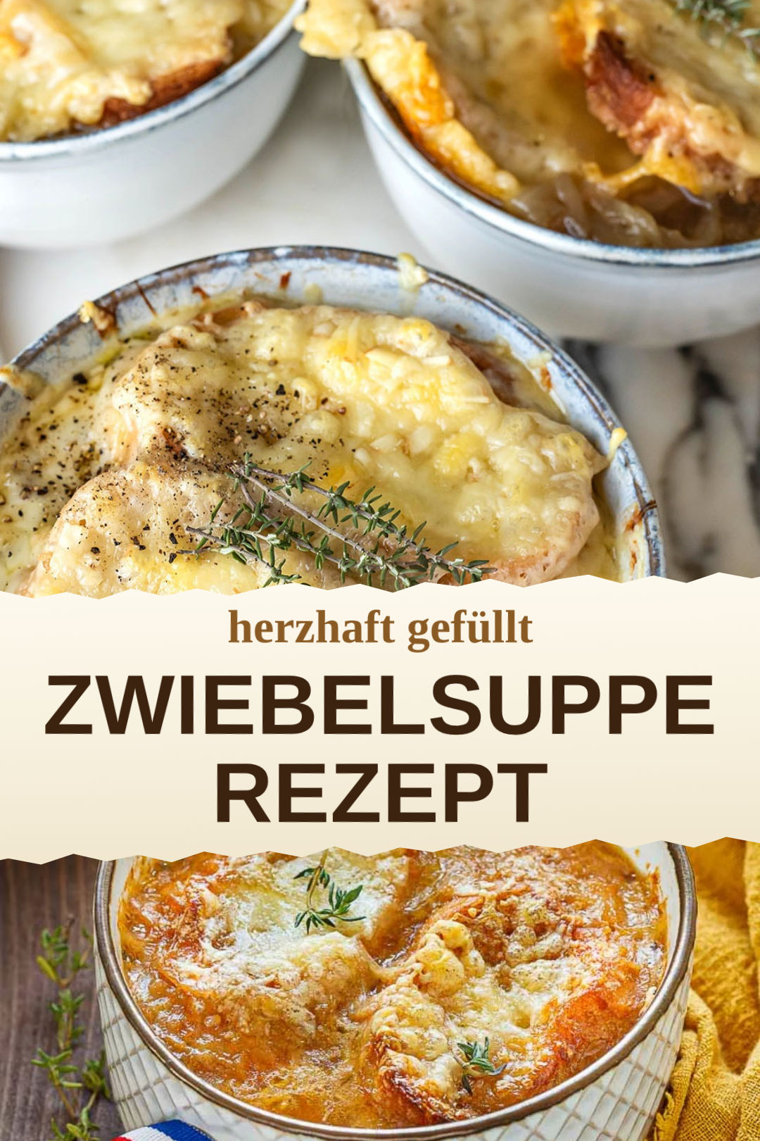 Zwiebelsuppe, selbst zubereitet und servierfertig