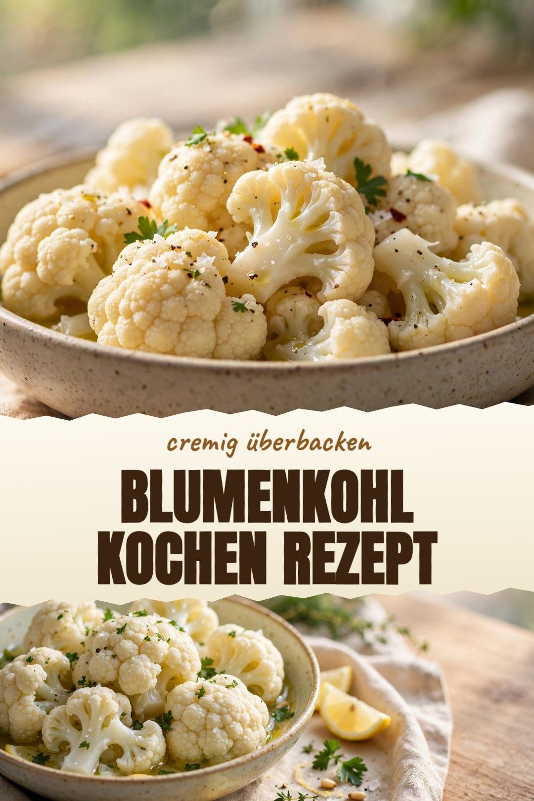 Blumenkohl kochen Rezept – klassisch gekochter Blumenkohl mit Zitronen-Kräuter-Butter