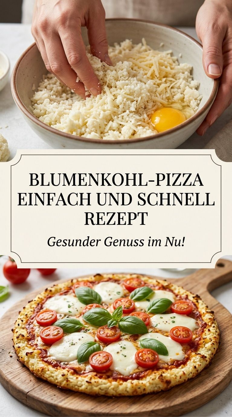 Blumenkohl-Pizza mit Tomate, Mozzarella und knusprigem Boden