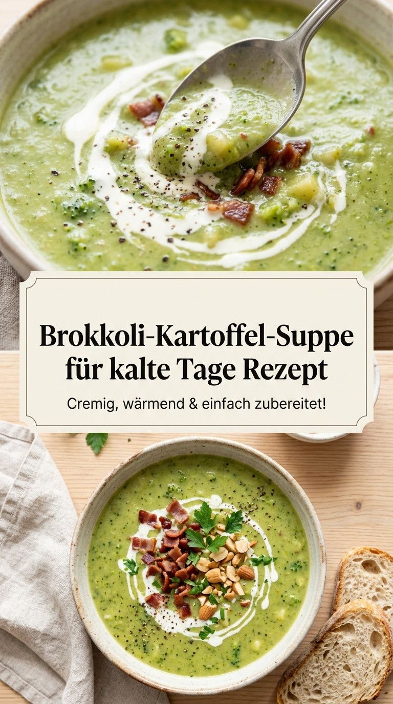 Cremige Brokkoli-Kartoffel-Suppe mit feinen Röstbrokkoli-Toppings