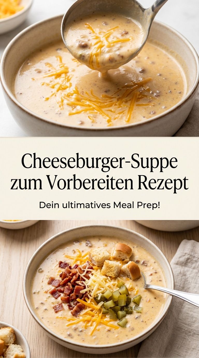 Cremige Cheeseburger-Suppe mit Rinderhack, Cheddar und Gurken
