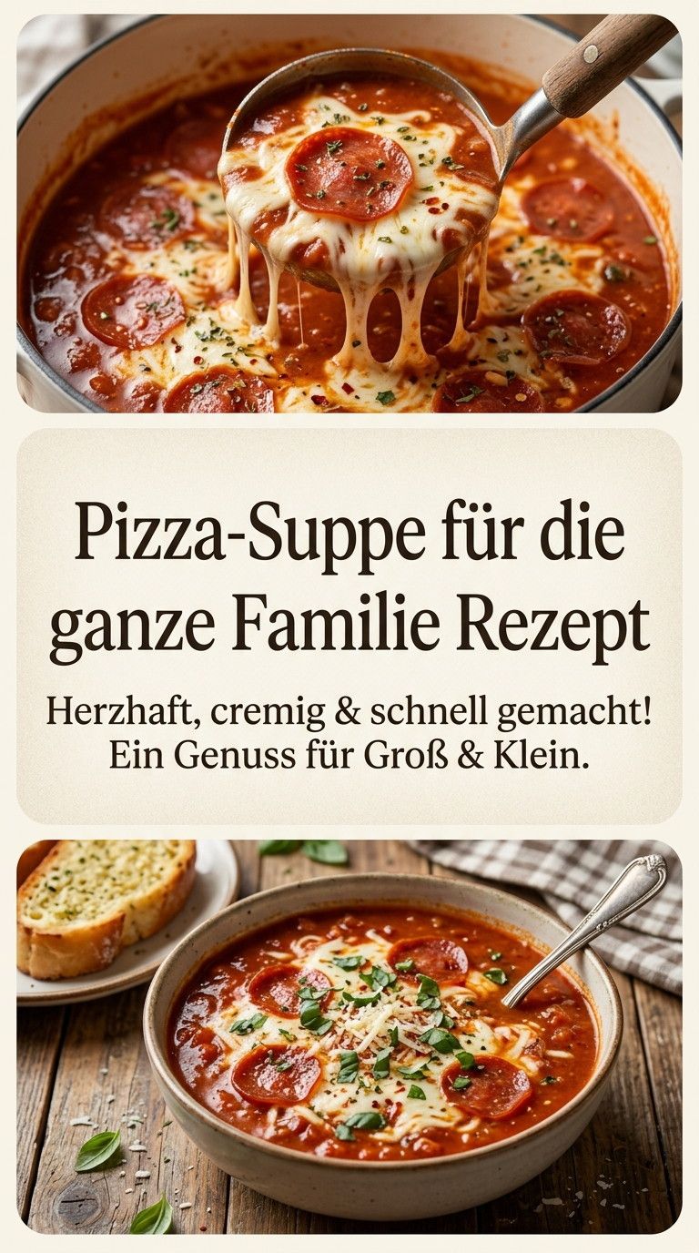 Cremige Pizza-Suppe mit Hackfleisch und Paprika