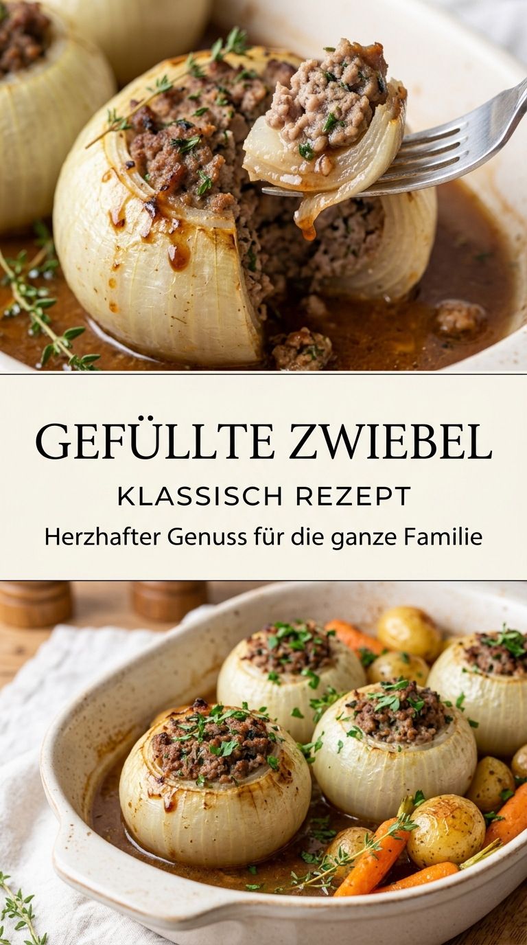 Gefüllte Zwiebeln mit Hackfleisch, Reis und Kräutern