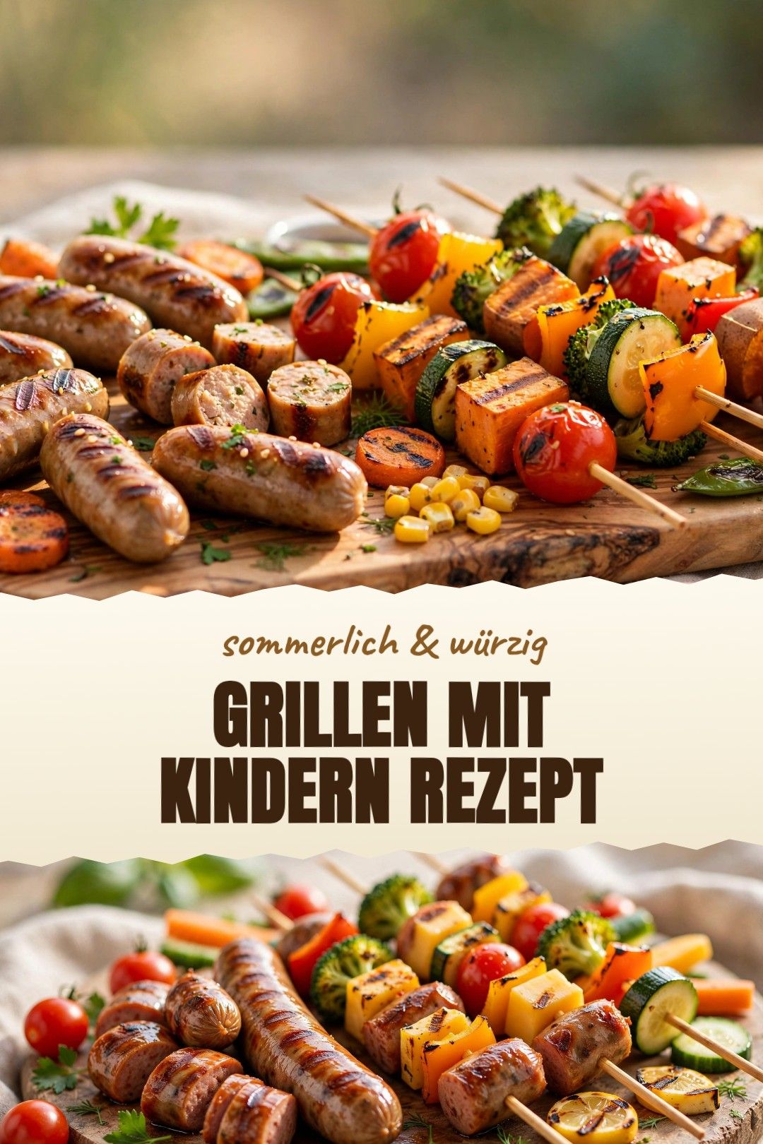 Grillen mit Kindern Rezept – milde Hähnchen-Gemüse-Spieße mit Mais und Joghurt-Kräuter-Dip