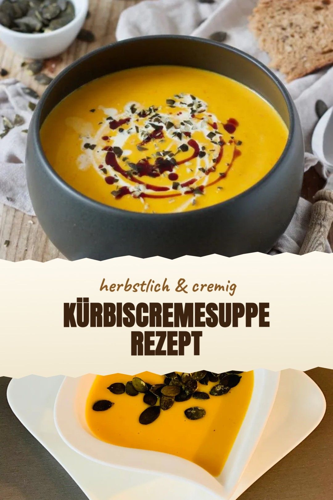 Kürbiscremesuppe Rezept – eine samtige Hokkaido-Kürbiscremesuppe mit Ingwer und gerösteten Kürbiskernen