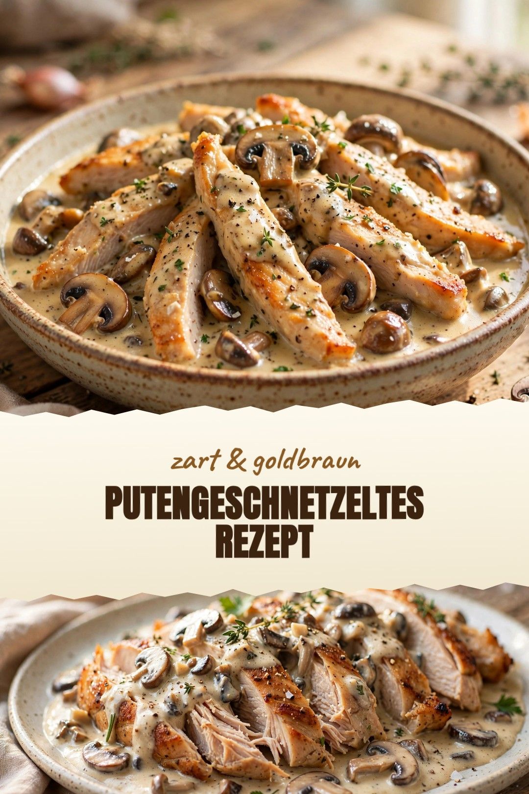 Putengeschnetzeltes Rezept – zartes Putengeschnetzeltes mit Champignons, Lauch und einer leichten Senf-Sahne-Sauce