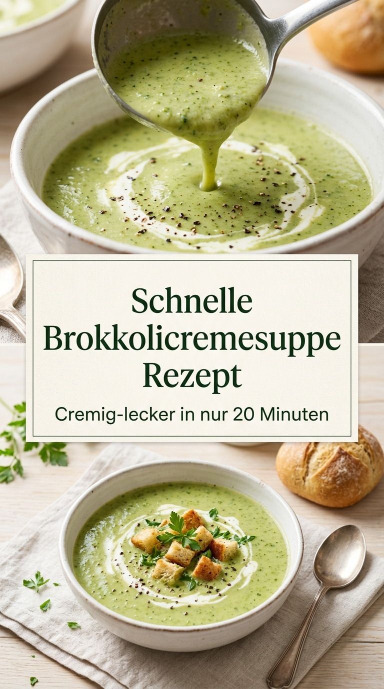 Brokkolicremesuppe mit Kartoffeln und Mandel-Topping