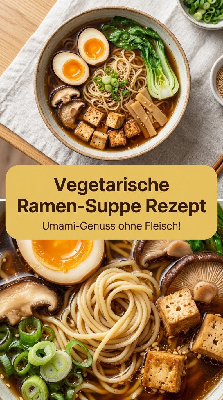 Vegetarische Ramen-Suppe mit Pilzen, Pak Choi und Ei