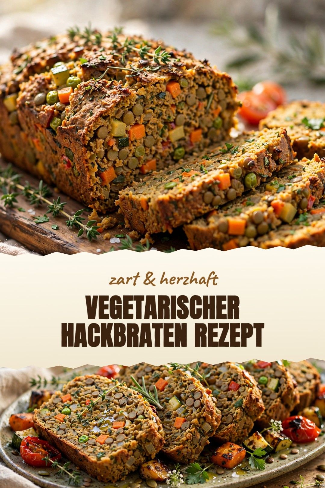 Vegetarischer Hackbraten Rezept – ein saftiger vegetarischer Hackbraten aus Linsen, Pilzen, Walnüssen und Haferflocken mit Tomatenglasur