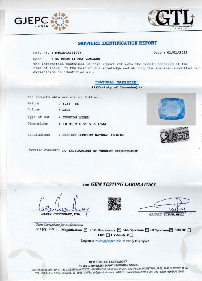 Blue Sapphire 6.35 Carat (7.00 Ratti) - Image 4