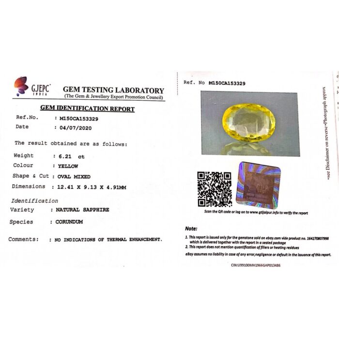 Yellow Sapphire 6.21 Carat (6.90 Ratti) - Image 5