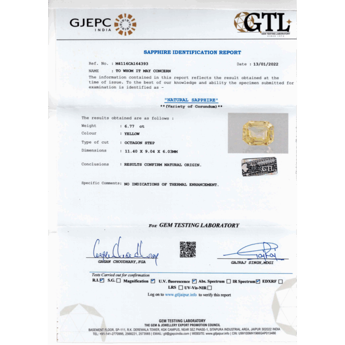YS188.png Yellow Sapphire 6.77 Carat (7.51 Ratti) - Image 2