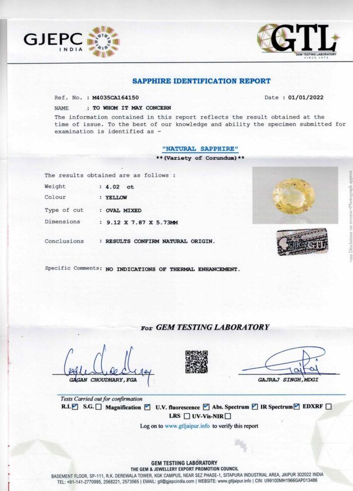 YS268-1-scaled-1.jpg Yellow Sapphire 4.02 Carat (4.42 Ratti) - Image 5