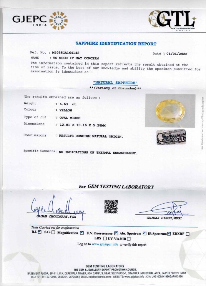 Yellow Sapphire 6.63 Carat (7.29 Ratti) - Image 5