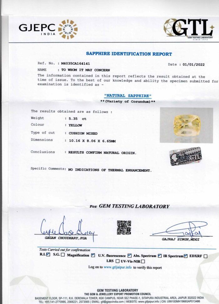Yellow Sapphire 5.34 Carat (5.87 Ratti) - Image 5